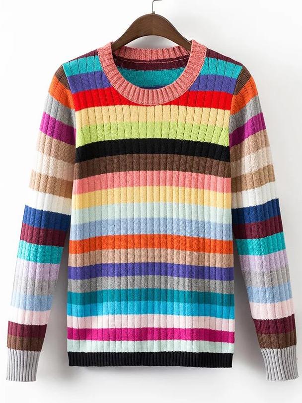 Shein Multicolor Round Neck Stripe Knitwear