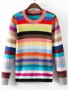 Shein Multicolor Round Neck Stripe Knitwear