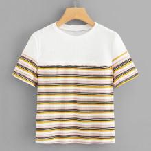 Shein Cut And Sew Frilled Stripe Knit Tee