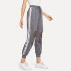 Shein Striped Tape Side Ripped Pants