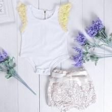 Shein Toddler Girls Contrast Lace Sleeve Top With Shorts