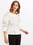 Shein Bow Embellished Shoulder Fold Pleat Blouse