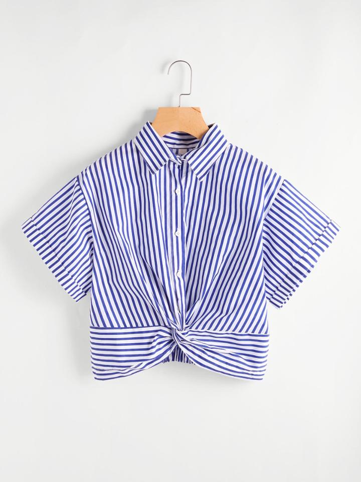 Shein Contrast Striped Twisted Front Blouse