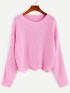 Shein Pink Wave Hem Drop Shoulder Knit Sweater