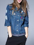 Shein Blue Collar Pocket Denim Coat