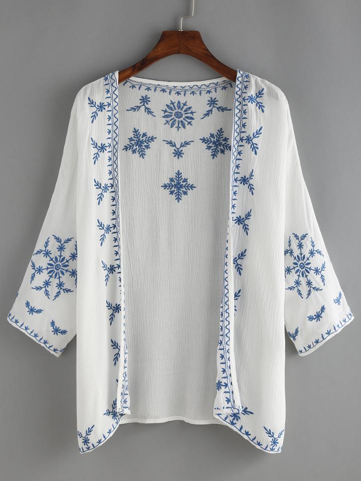Shein White Embroidered Top