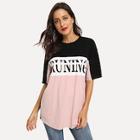 Shein Letter Print Color Block T-shirt
