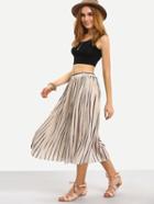 Shein Vertical Striped Pleated Chiffon Skirt - Apricot