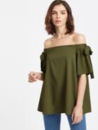 Shein Olive Green Off The Shoulder Bow Tie Detail Swing Top