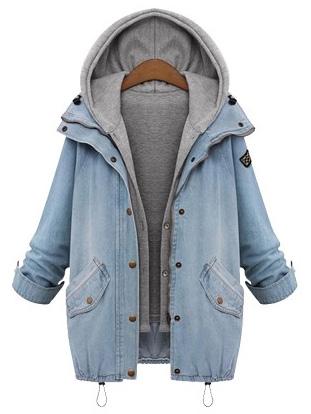 Shein Hooded Drawstring Boyfriend Trends Jean Swish Pockets Two Piece Coat