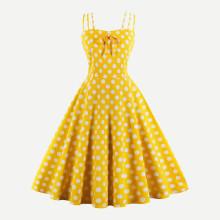 Shein Polka Dot Knot Front Zip Back Flare Dress