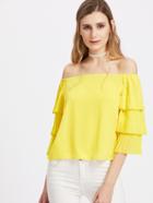 Shein Pleated Tiered Bell Sleeve Bardot Top