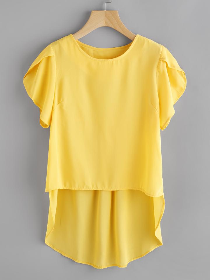 Shein Petal Sleeve Dip Hem Top