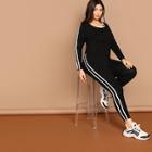 Shein Plus Striped Side Crop Top & Leggings Set
