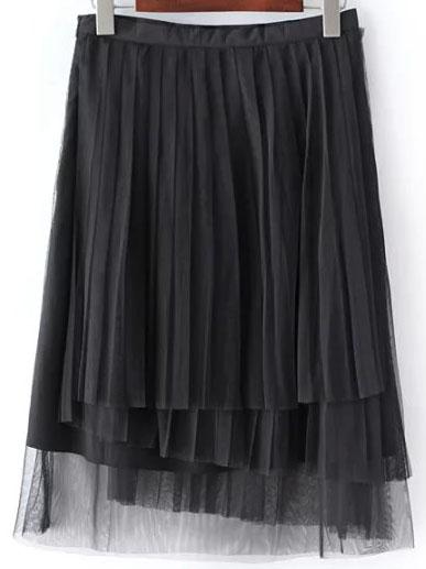 Shein Black Asymmetrical Layers Pleated Skirt