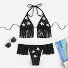 Shein Random Star Pattern Fringe Hem Self Tie Bikini Set