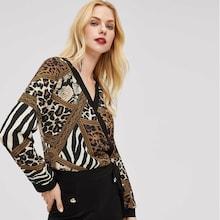 Shein Contrast Trim Mixed Print Blouse