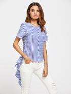 Shein Contrast Striped Exaggerated Frill Blouse