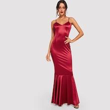 Shein Form Fitting Ruffle Hem Cami Satin Dress