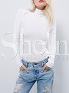 Shein White Long Sleeve With Lace T-shirt
