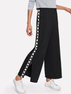 Shein Checkered Tape Detail Split Side Wide Pants