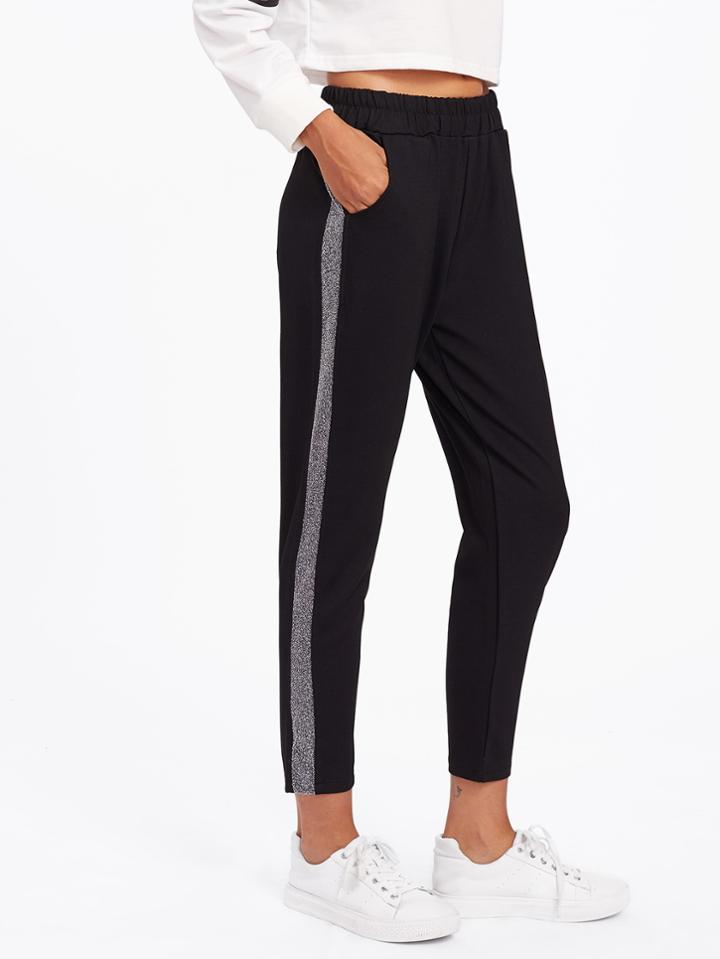 Shein Contrast Glitter Tape Pants