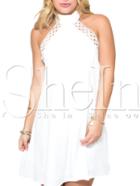 Shein Cream Cutaway Bow-tie Lattice Crochet Shift Dress