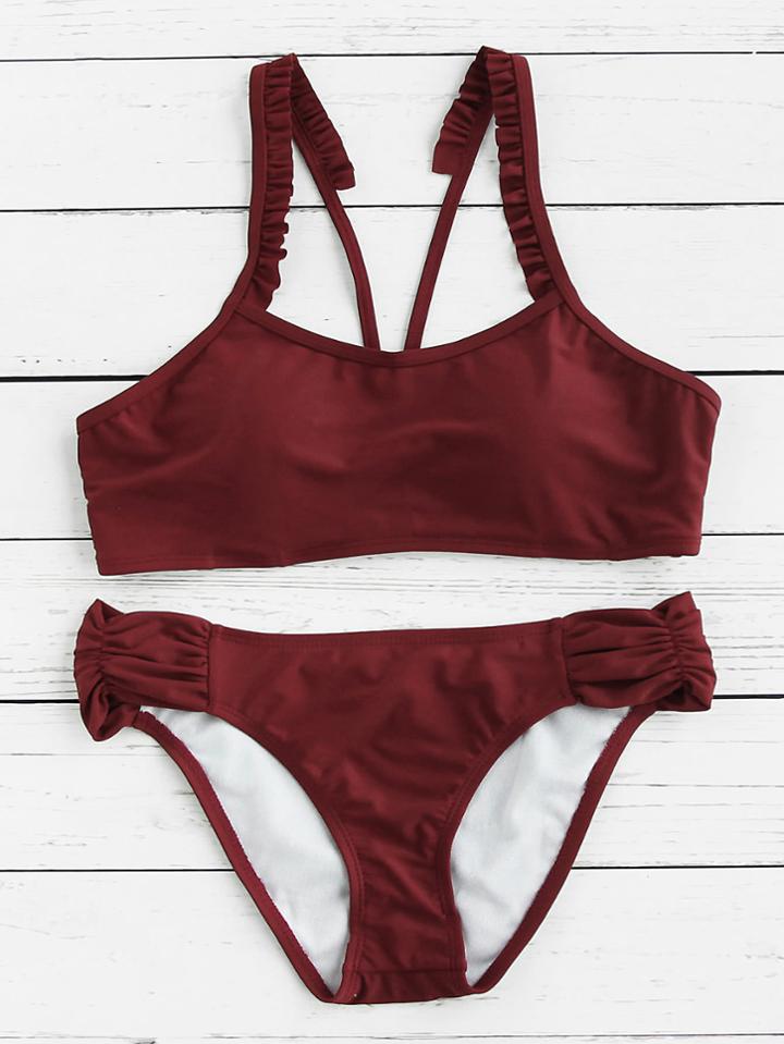 Shein Frill Strap Ruched Detail Bikini Set