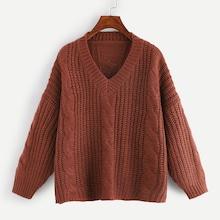 Shein Plus V Neck Mixed Knit Jumper