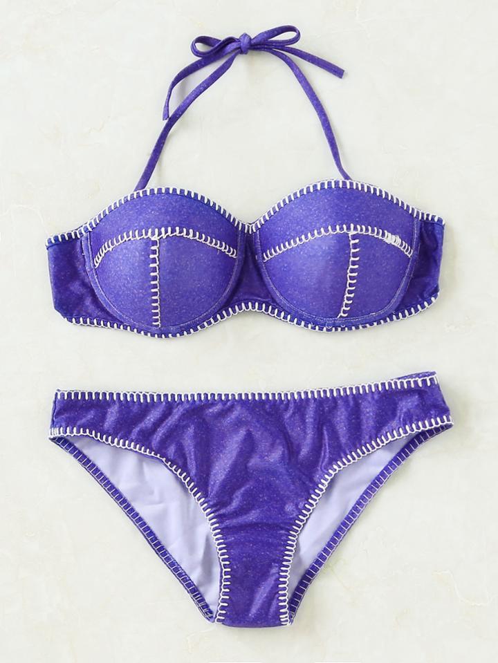 Shein Purple Contrast Trim Bustier Bikini Set