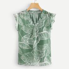 Shein Frill Trim Floral Print Top