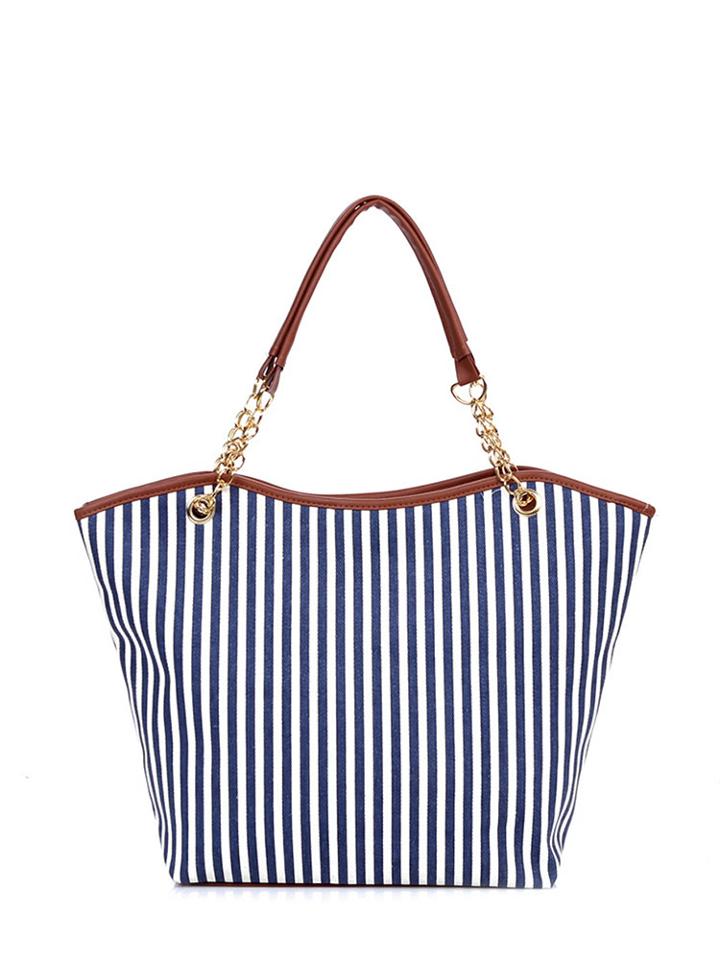 Shein Vertical Striped Tote Bag With Tassel Detail