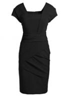Rosewe Simple Cap Sleeve Square Neckline Work Dress Black