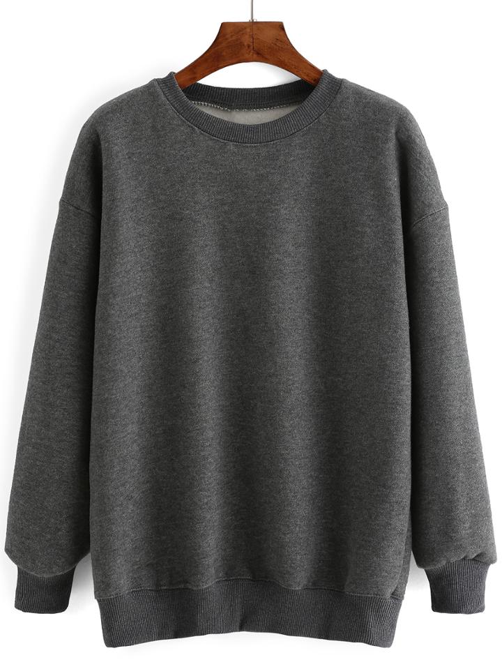 Shein Grey Crew Neck Long Sleeve Loose Sweatshirt