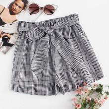 Shein Self Tie Waist Plaid Shorts