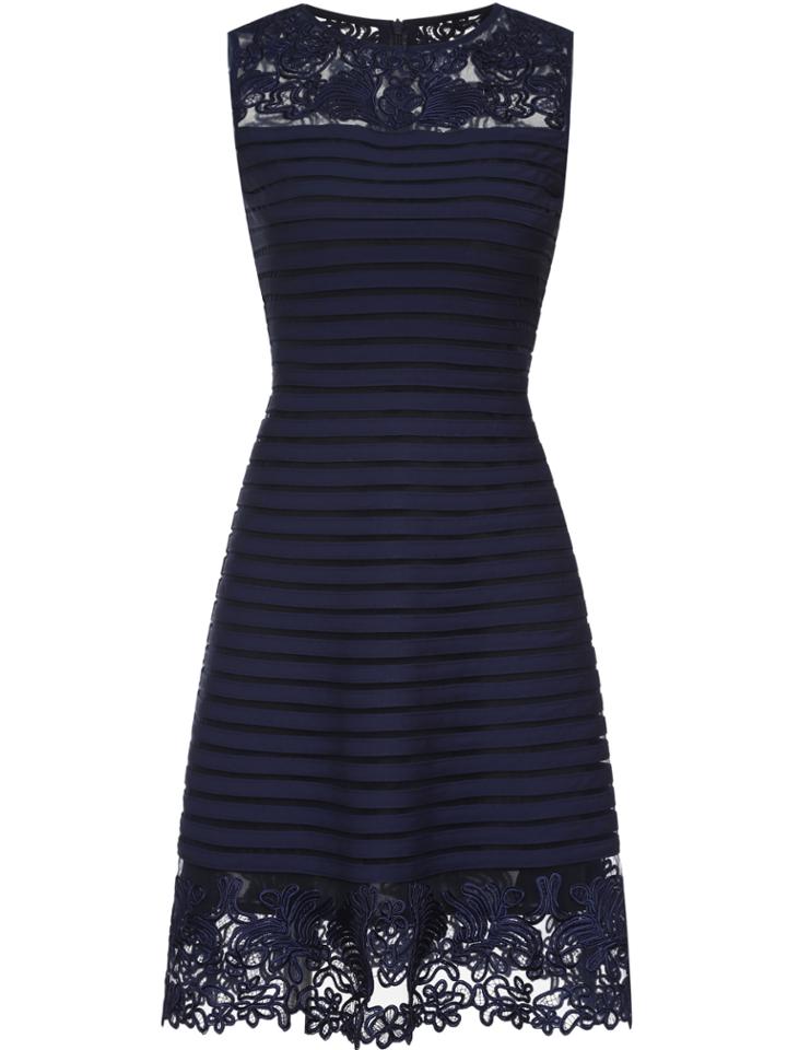 Shein Navy Striped Organza Disc Flowers Dress