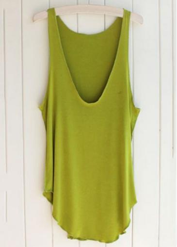 Rosewe V Neck Green Asymmetric Tank Top