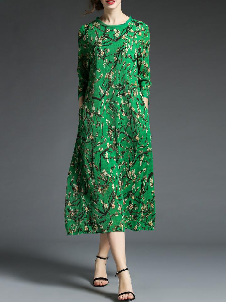 Shein Floral Pleated Pockets Shift Dress