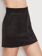 Shein Black Zipper Back Pockets Suede Skirt