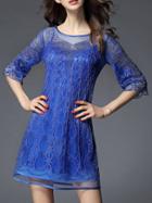 Shein Blue Disc Flowers Gauze Beading Dress