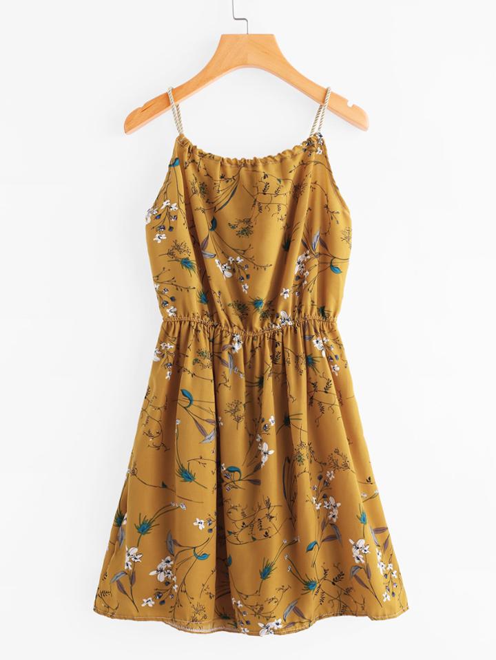 Shein Braided Bead Strap Tie Floral Print Random Dress