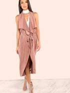 Shein Waterfall Lapel Suede Vest Rose