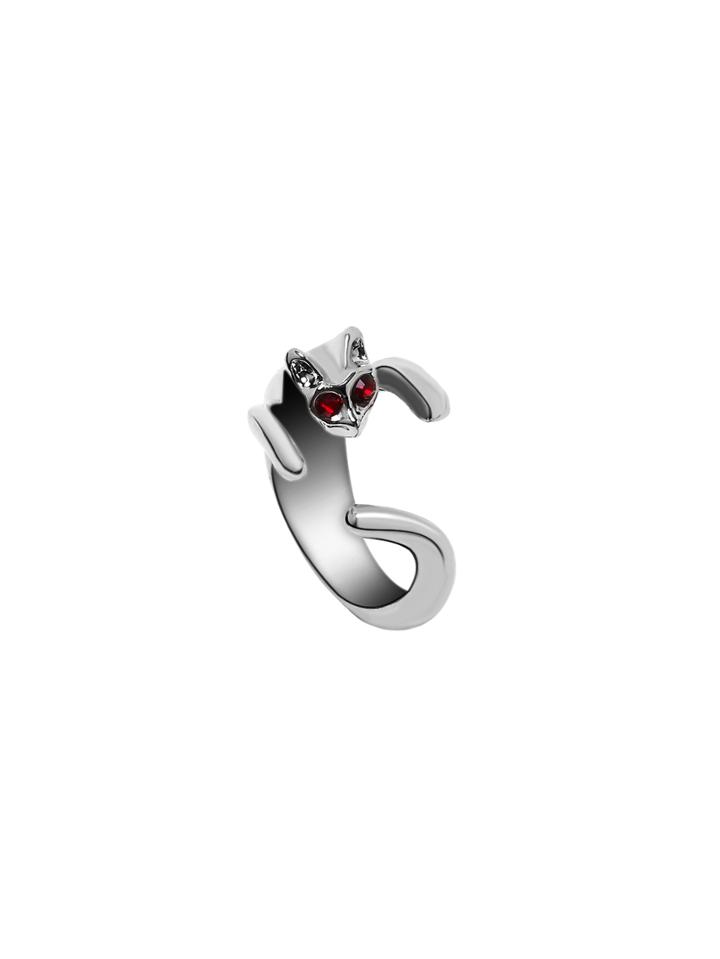 Shein Silver Red Gemstone Eye Cat Open Ring