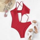 Shein Solid Criss Cross Cut-out Asymmetrical Swimsuit