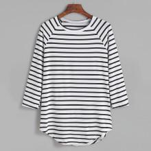 Shein Striped Raglan Sleeve Curved Hem T-shirt