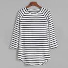 Shein Striped Raglan Sleeve Curved Hem T-shirt