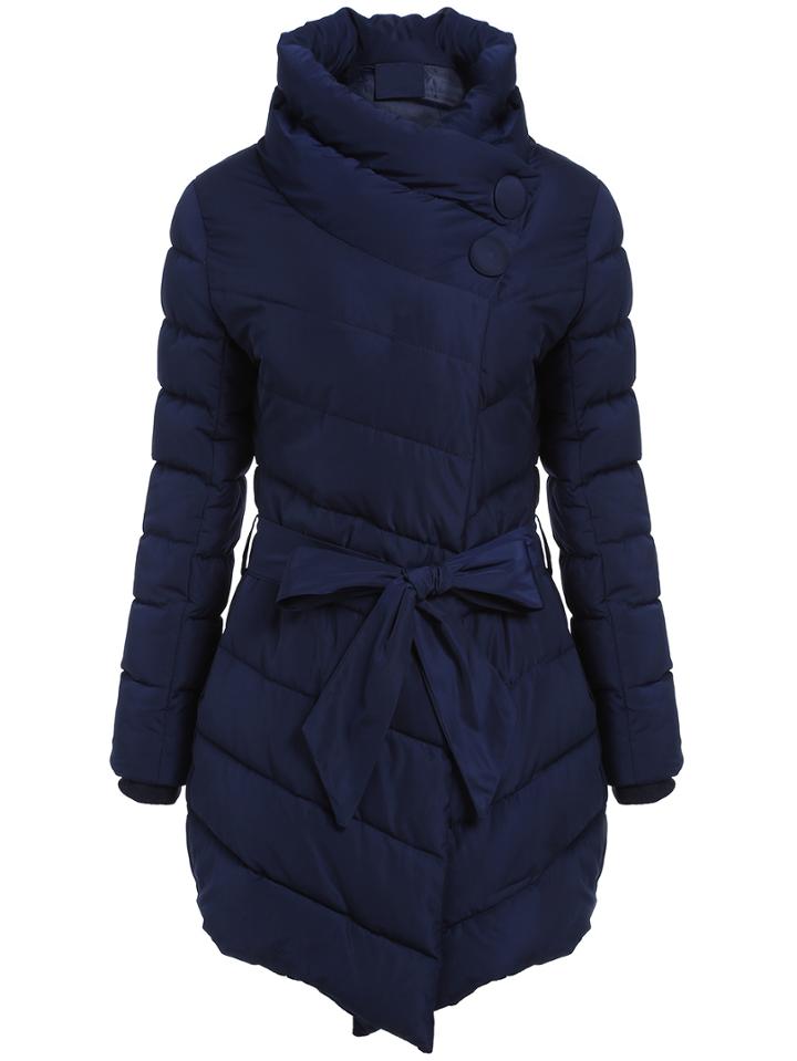 Shein Navy High Neck Single Breasted Coat