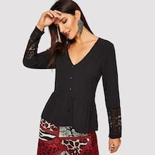 Shein Lace Cuff Button Up Blouse