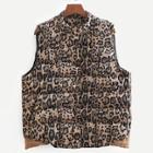 Shein Leopard Print Corduroy Puffer Vest