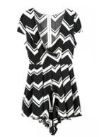 Rosewe Chiffon Black Wave Stripe Plunging Neck Rompers
